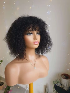 Peruka Eva naturalna czerń loki afro loki  włosy naturalne z grzywką 