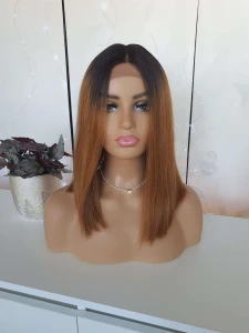 Peruka Klara z włosów naturalnych, koniak z odrostem lace front 