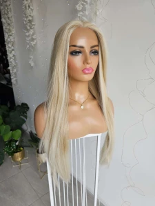 Peruka Reni premium, mix blond lace front 70 cm, ludzki przedziałek