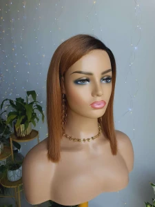 Peruka z włosów naturalnych Anna koniak z odrostem bob 